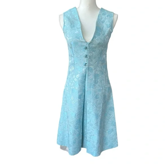 VTG 60s sky blue brocade cocktail dress matching shrug jacket women small - Picture 3 of 6